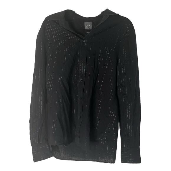 Armani Exchange A/X Black Long Sleeve Button down Silver stripe accents Size M - Picture 1 of 6